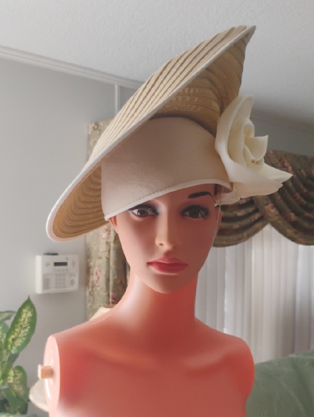 Elegant Cream Wide-Brim Hat with Floral Accent
